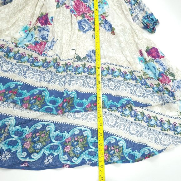 Jodifl Floral Tunic Top Flowy Size S Lightweight 3/4 Sleeve Pockets Peasant Blue - Picture 11 of 14